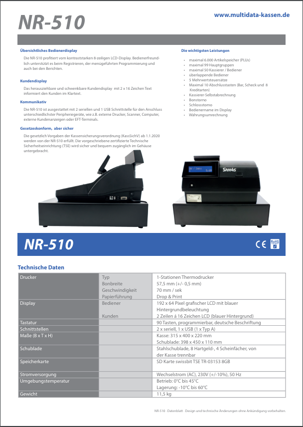 SAM4S NR-500 Registrierkasse mit Flachtastatur – Ansicht 5