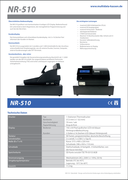 SAM4S NR-500 Registrierkasse mit Flachtastatur – Ansicht 5