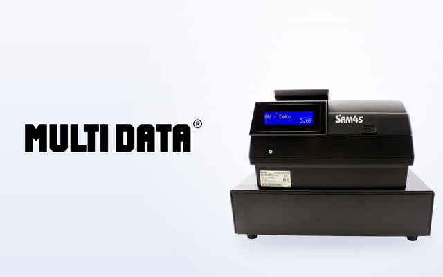 Multidata Logo mit SAM4S Registrierkasse NR-500
