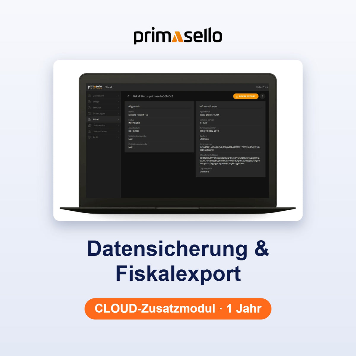 Primasello CLOUD Datensicherung & Fiskalexport